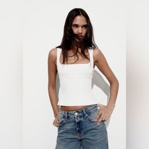 Zara White Square-Neck Tank Top